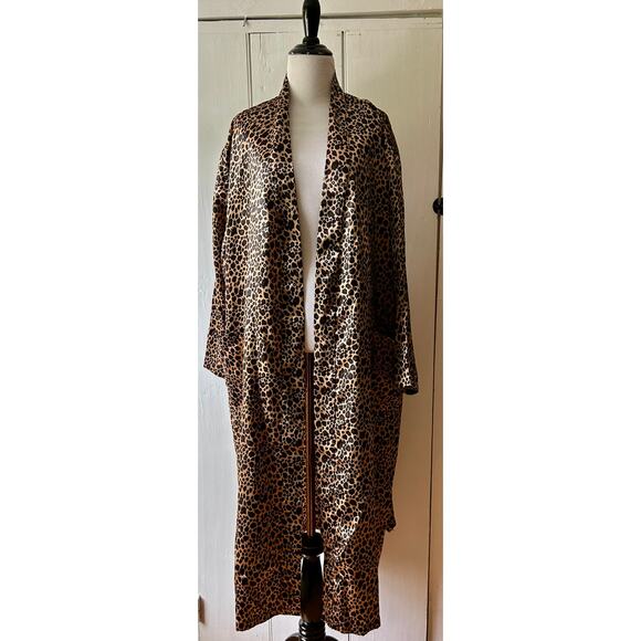 Bloomingdale's leopard print robe one size long kimono style belted silky - Picture 12 of 16